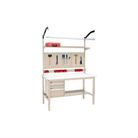 Global Equipment 60"W x 36"D Production Workbench - ESD Safety Edge Complete Bench - Tan 319324TN